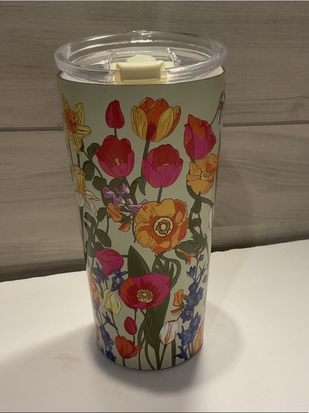 Vera Bradley Floral Travel Tumbler - Light Green with Multicolor Blooms